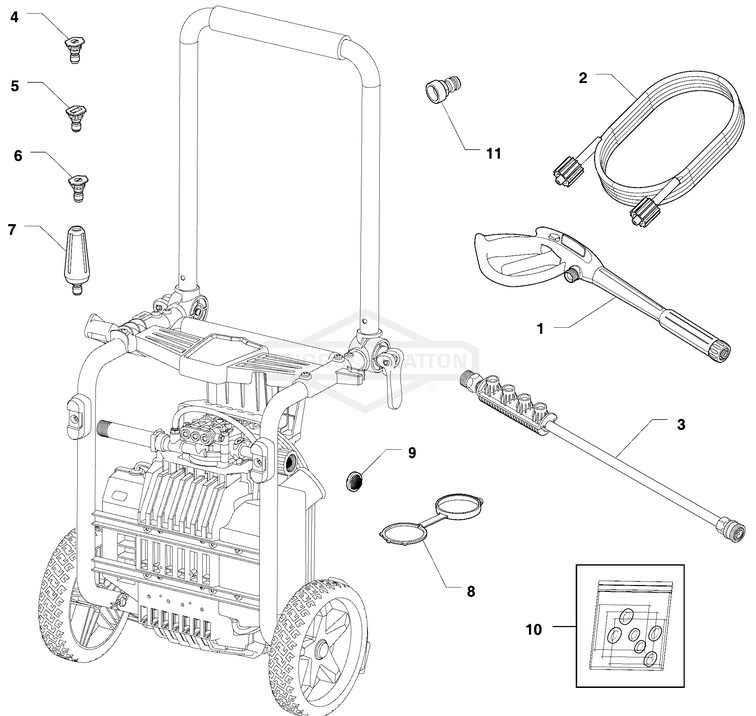 Briggs & Stratton pressure washer model 020709 replacement parts, pump breakdown, repair kits, owners manual and upgrade pump.